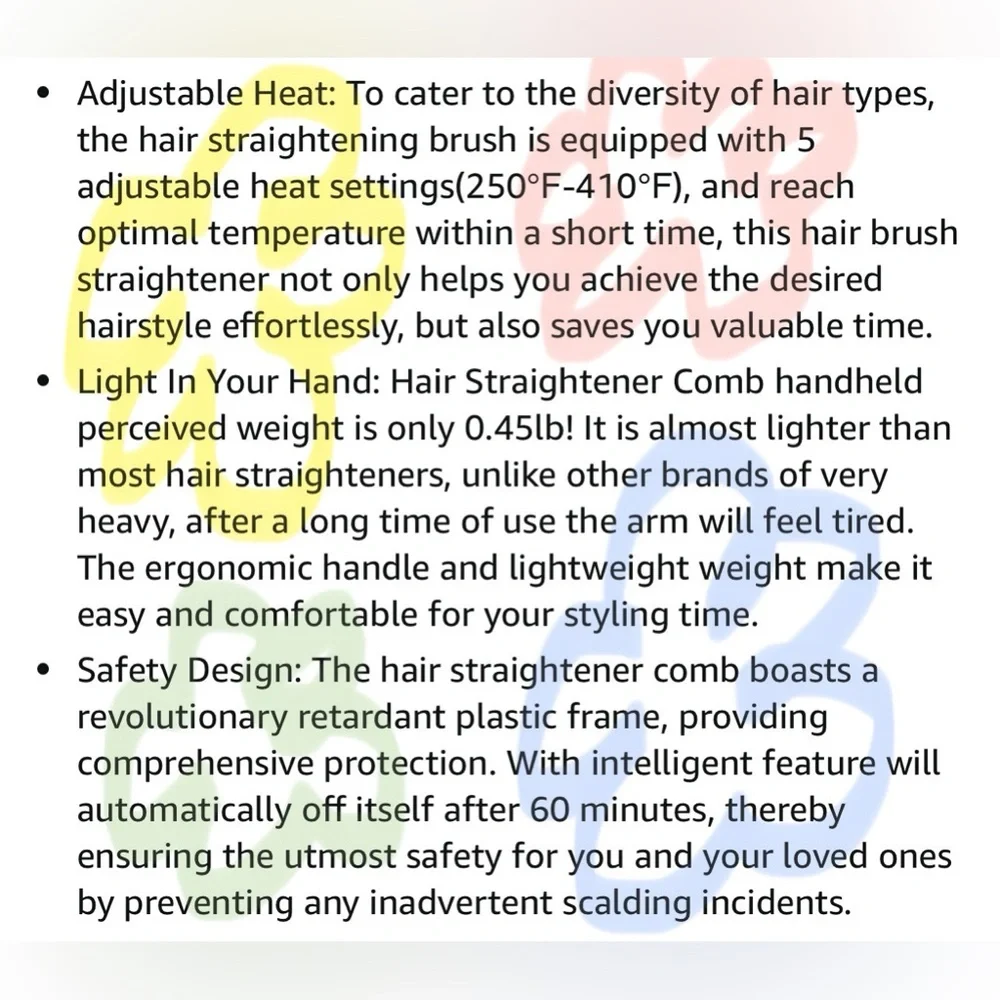 Ionic Hair Straightener Brush, Flat Iron 5 Temps, Ceramic Straightener Comb